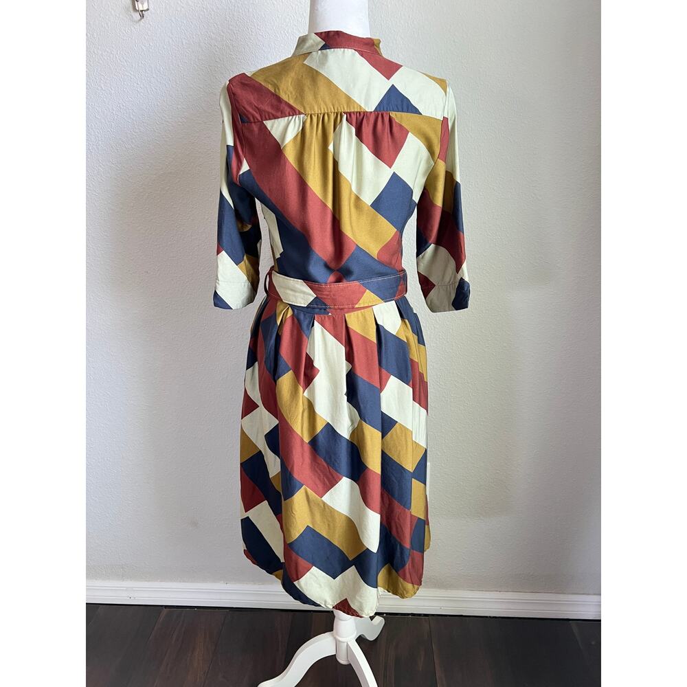 Palava Vintage-Inspired Geometric Print Shirt Dress Women's 10 Flawed - Picture 5 of 11